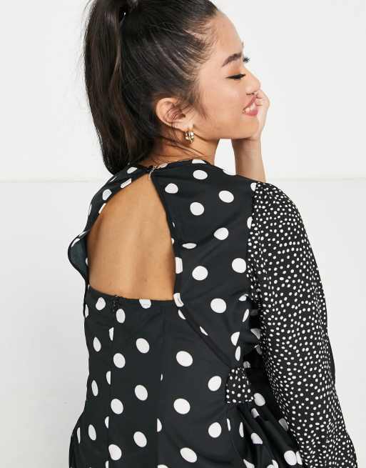 Polka Dots Open Back Dress (navy-Mサイズ)