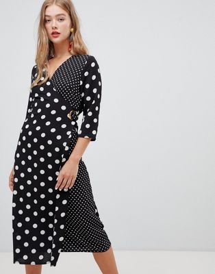 New Look mixed spot midi dress in black pattern | ASOS