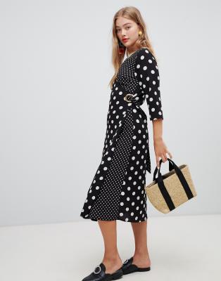 mixed spot midi dress
