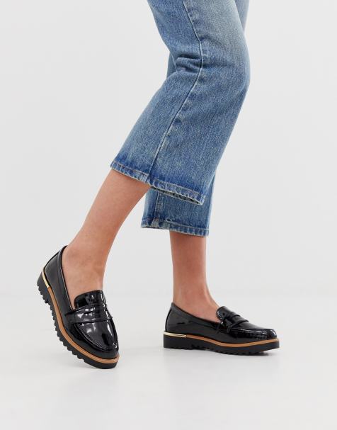 New Look - Mocassins vernis à semelles épaisses - Noir