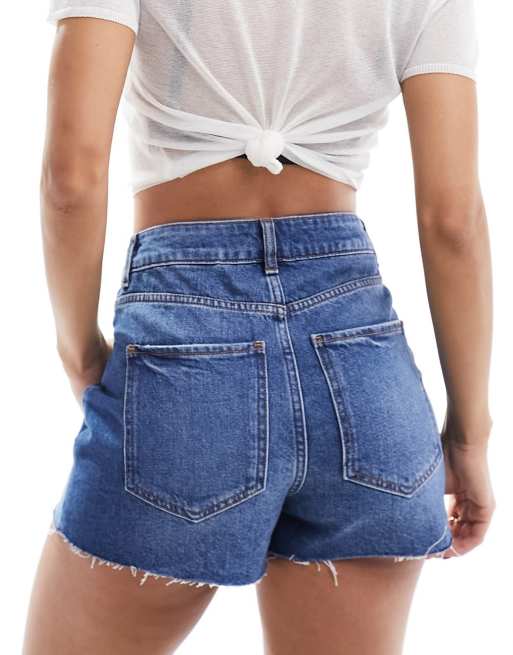 New Look mom denim shorts in mid blue ASOS