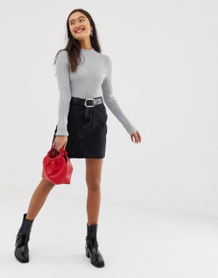 new look denim skirt black