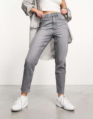 Girls Grey Mom fit Lycra Embroidery Jeans