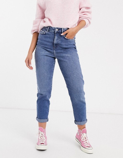 New Look waist enhance mom jeans in mid wash blue