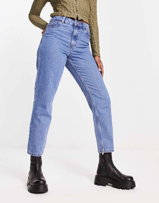 New Look mom jeans in stonewash blue | ASOS