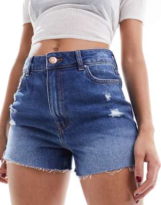 New Look - Mom-Jeansshorts in Mittelblau