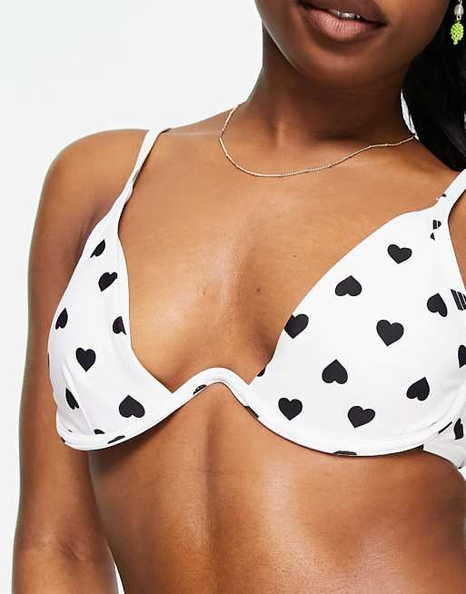 New Look monowire bikini top in heart print