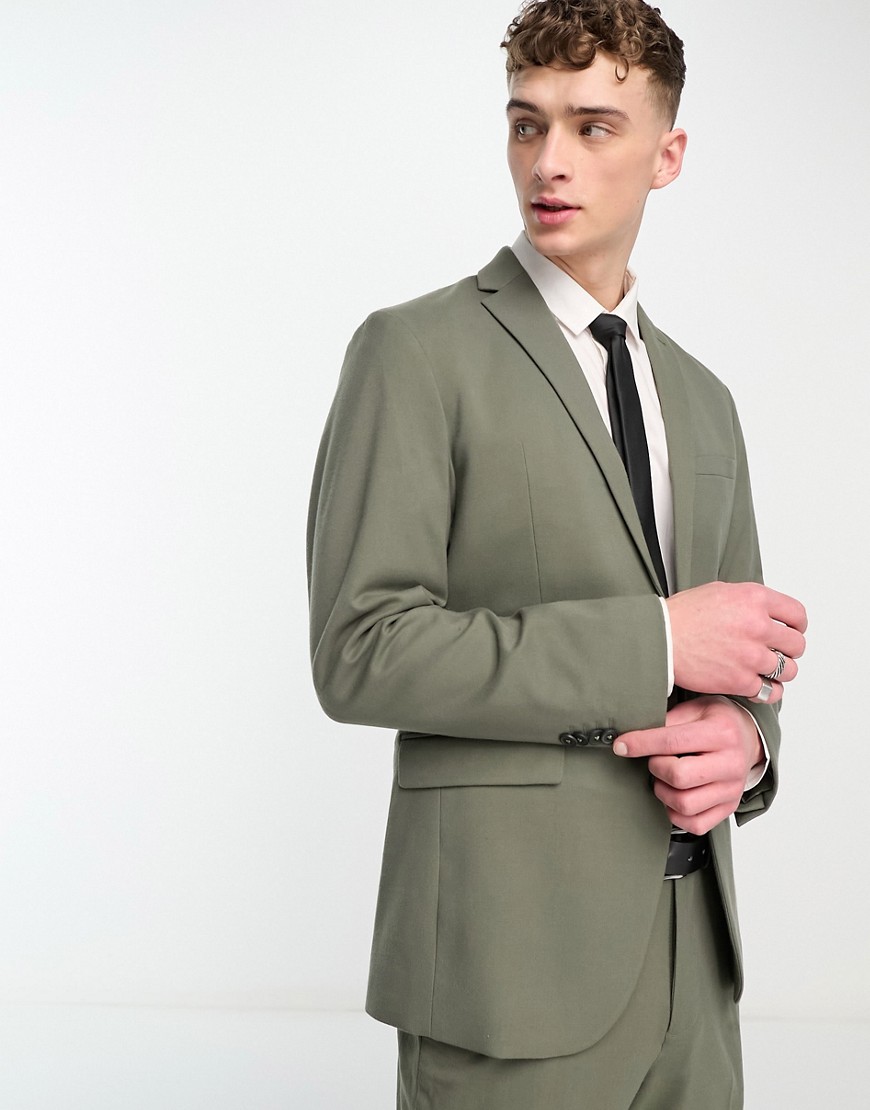 new look - mörk, khakigrön, dubbelknäppt kostymjacka med smal passform-grön/a