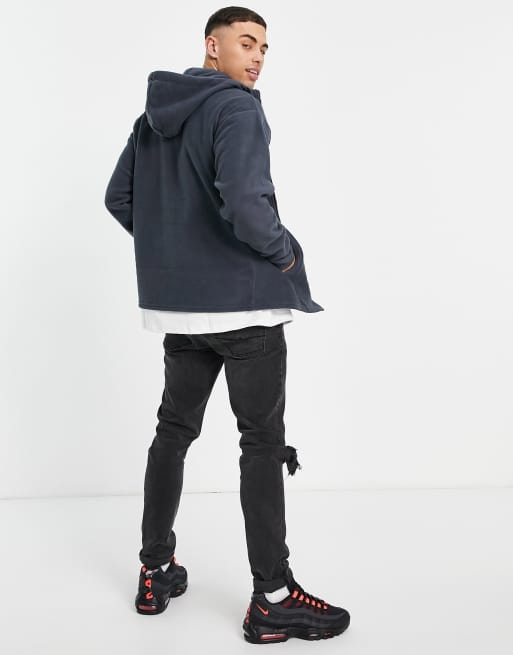 New Look – Mörkblå sweatshirt i fleece med dragkedja och märke, 3 av 4