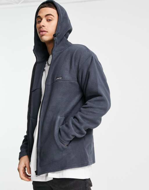 New Look – Mörkblå sweatshirt i fleece med dragkedja och märke, 4 av 4