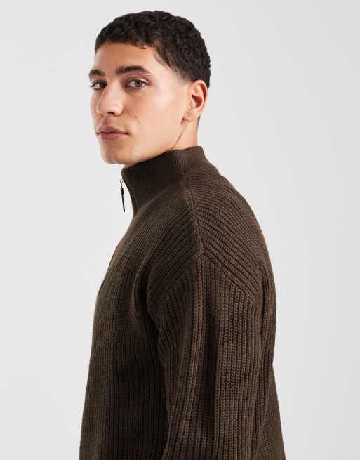 New Look – Mörkbrun stickad fiskartröja 1/4-lång dragkedja, 4 av 5