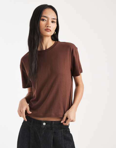 New Look – Mörkbrun t-shirt med boxig passform - view 1