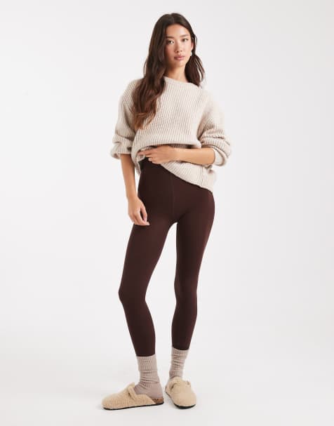 New Look – Mörkbruna, fleecefodrade leggings - view 1