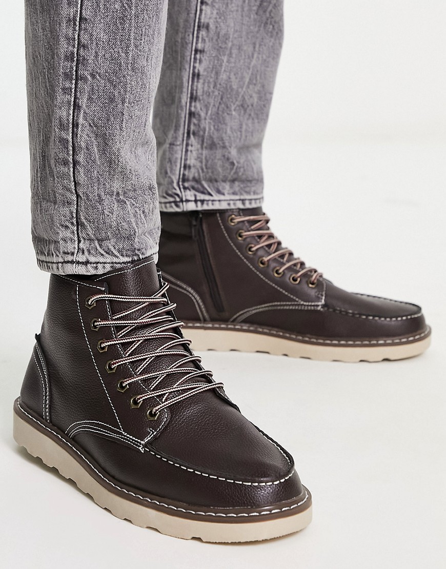 new look - mörkbruna, grova boots-brun/a