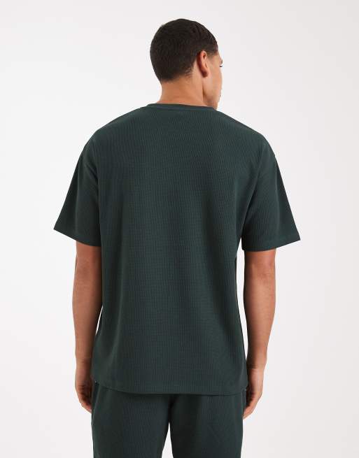 New Look – Mörkgrön, våfflad t-shirt i oversize, del av set, 3 av 5