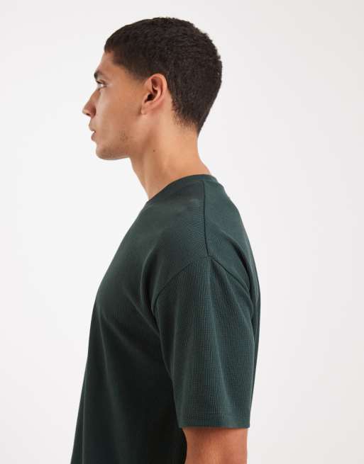 New Look – Mörkgrön, våfflad t-shirt i oversize, del av set, 4 av 5