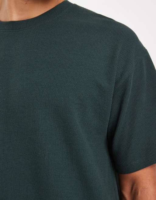 New Look – Mörkgrön, våfflad t-shirt i oversize, del av set, 5 av 5