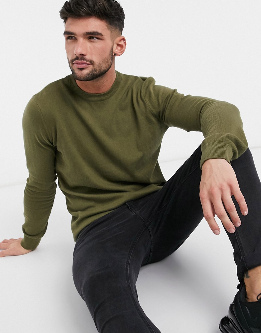 New Look – Mörkt kakigrön, enkel tröja med rund halsringning