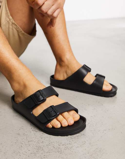 New Look moulded double buckle sliders in black ASOS