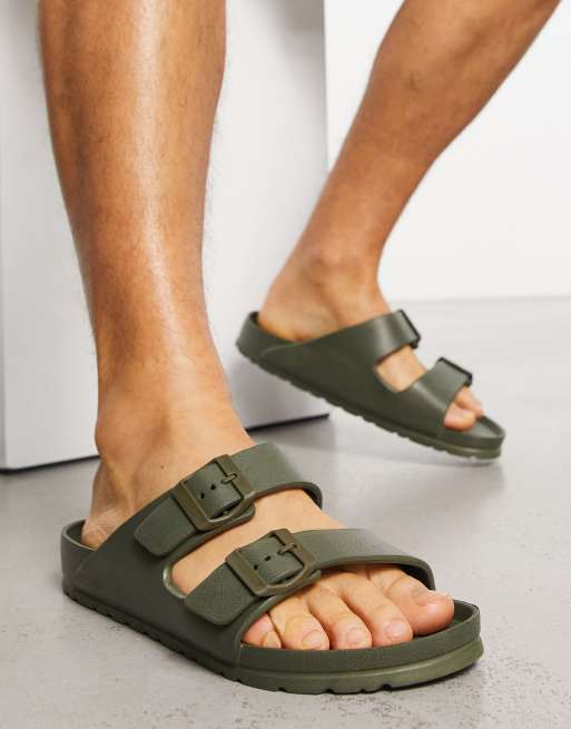 New Look moulded double buckle sliders in khaki