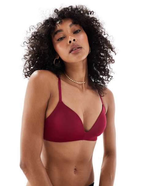 New Look moulded triangle bra in burgundy - view 1