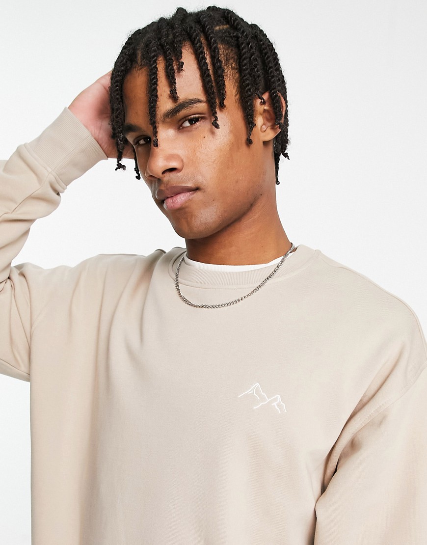New Look mountain embroidered sweatshirt in stone-Neutral