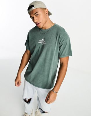 New Look mountain print t-shirt in dark green
