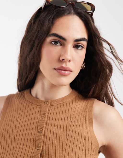New Look - Mouwloos hemdje met Henley-hals in lichtbruin, 3 van 4