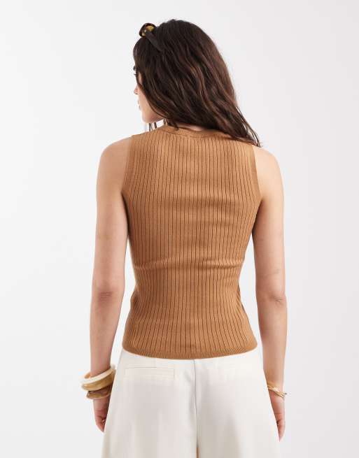 New Look - Mouwloos hemdje met Henley-hals in lichtbruin, 4 van 4