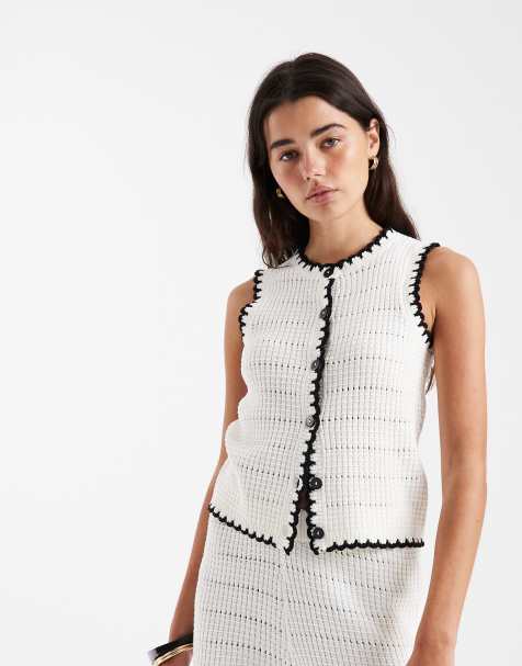 New Look - Mouwloze top met dekensteek in crème, deel van co-ord set - view 1