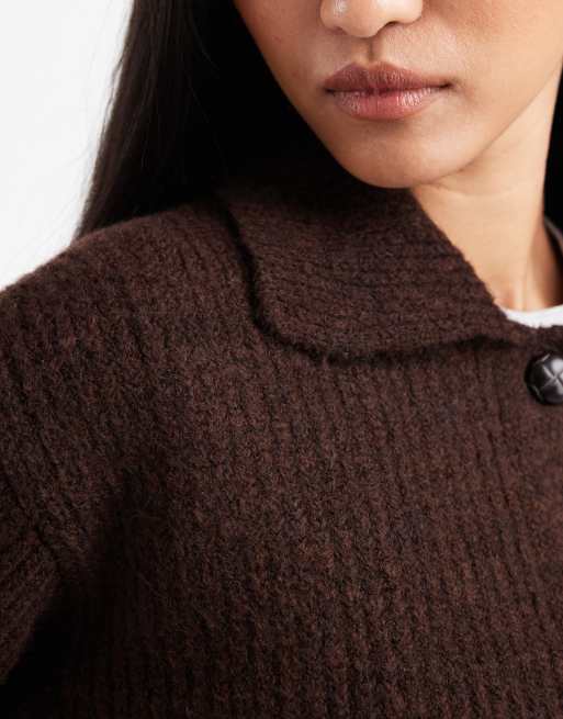 New Look - Mørkebrun cardigan med krave og gennemgående knapper, 3 af 4