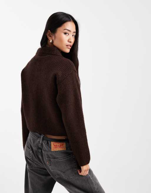 New Look - Mørkebrun cardigan med krave og gennemgående knapper, 4 af 4