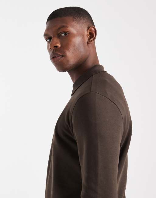 New Look - Mørkebrun sweatshirt med polokrave og 1/4-lynlås, 4 af 5