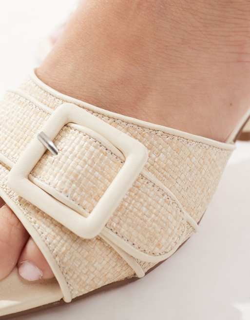 New Look Mules à talons en raphia Crème ASOS