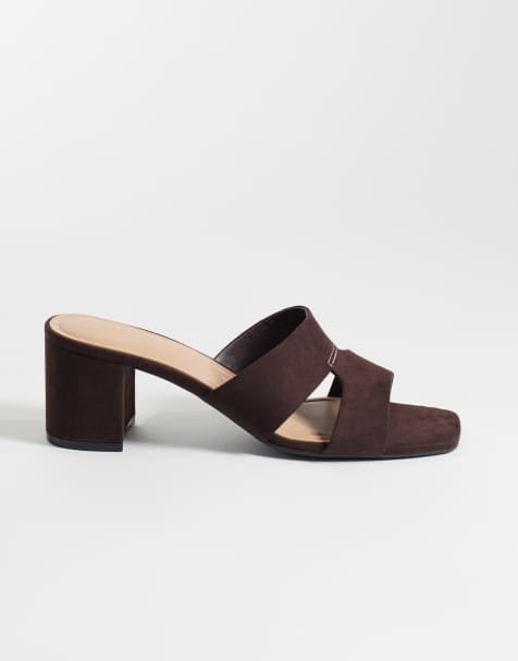 New Look – Mules in Braun mit überkreuzten Riemen und Blockabsatz - view 1