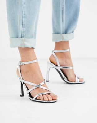 silver sandal heels new look