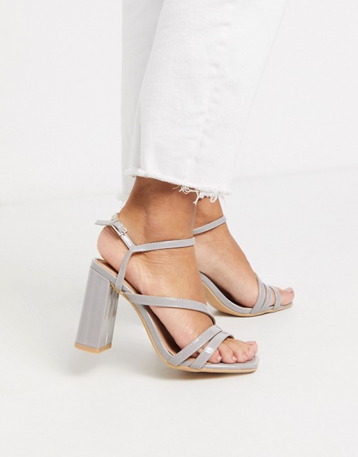 New Look multi strap sqaure toe heeled sandals in grey