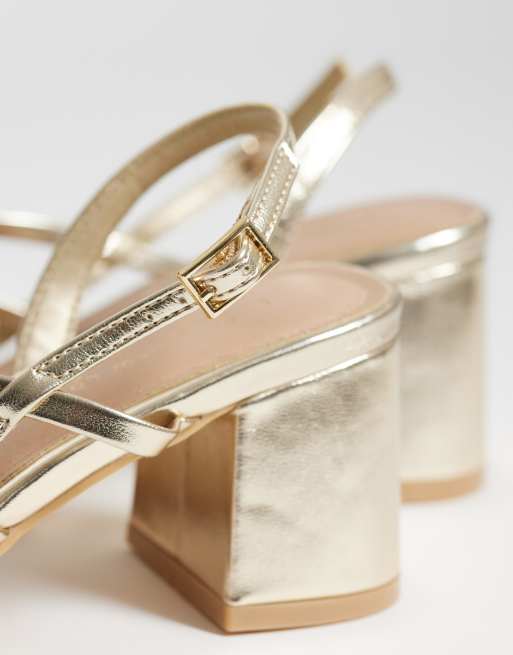 New Look multistrap block heeled sandal in gold, 3 of 4