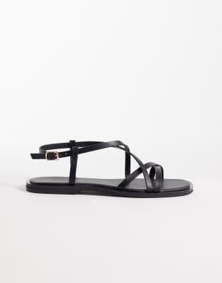 New Look multistrap flat sandal in black | ASOS