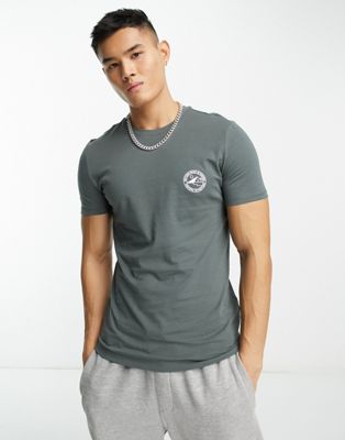 New Look muscle fit chest print t-shirt in khaki
