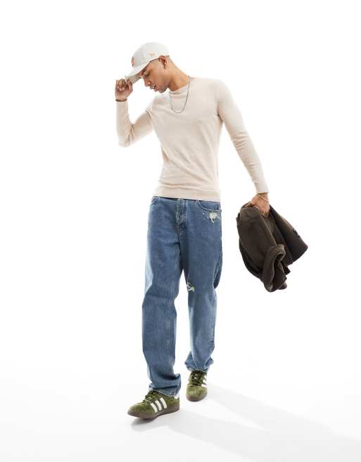 New Look muscle fit crew jumper in oatmeal, 3 of 4