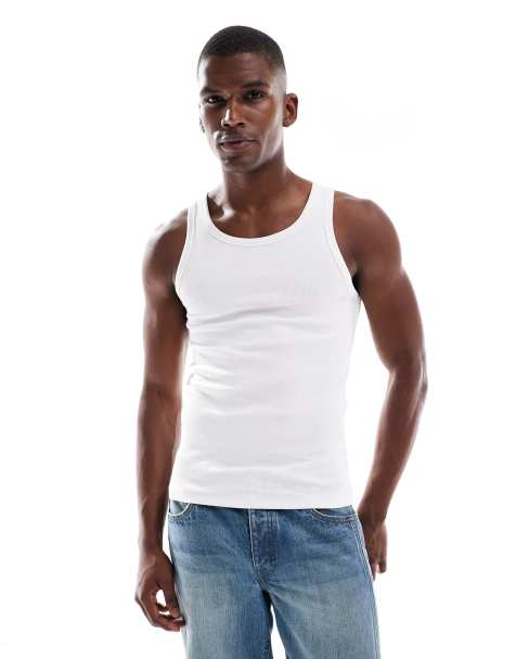 New Look - Muscle fit geribbeld hemdje in wit - view 1