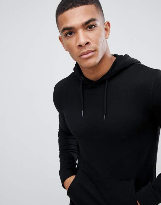 Black muscle cheap fit hoodie