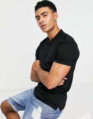 New Look muscle fit jersey polo in black