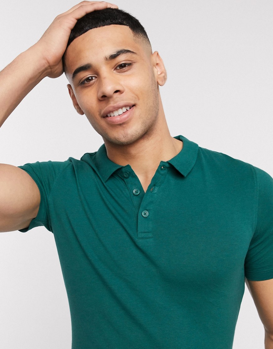 New Look - Muscle-fit jersey polo in groen