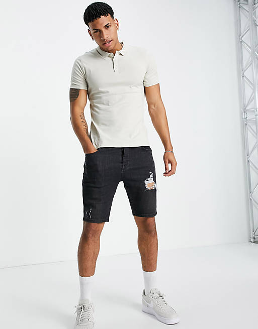 New Look muscle fit jersey polo in stone