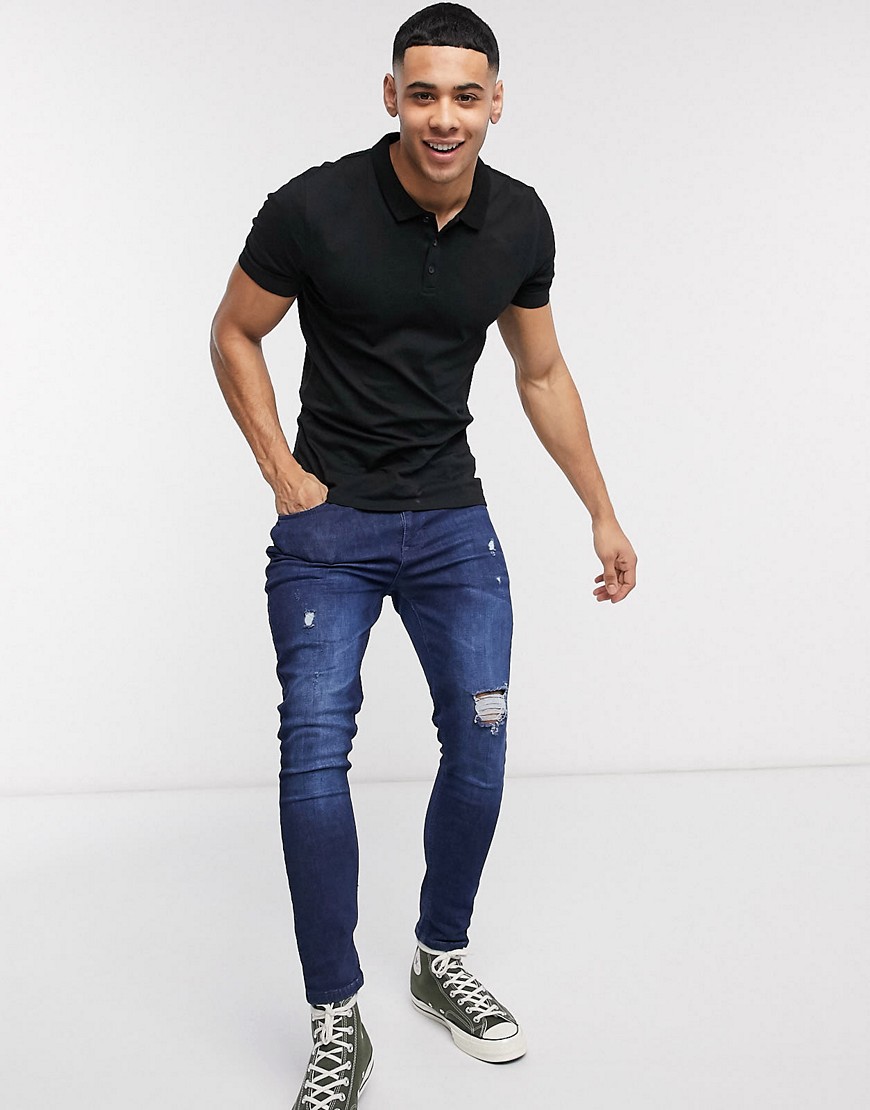 New Look - Muscle fit jersey polo in zwart