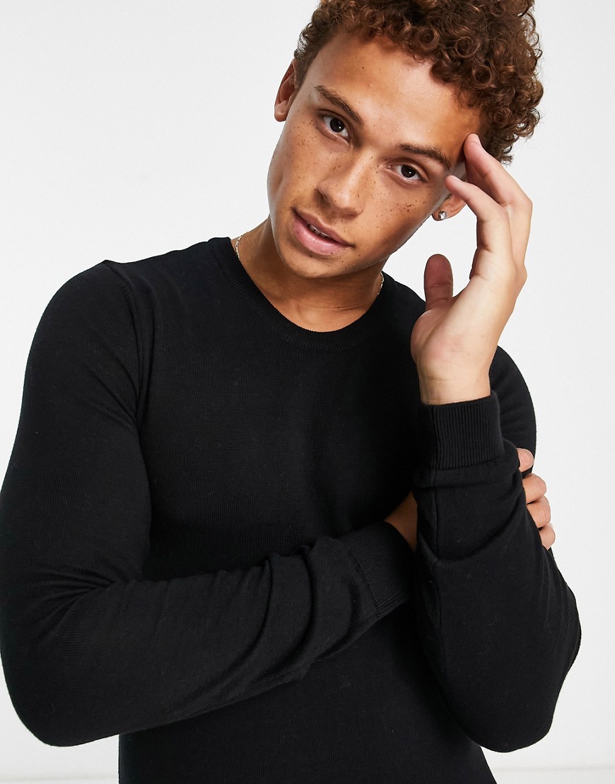 New Look muscle fit knitted jumper in black