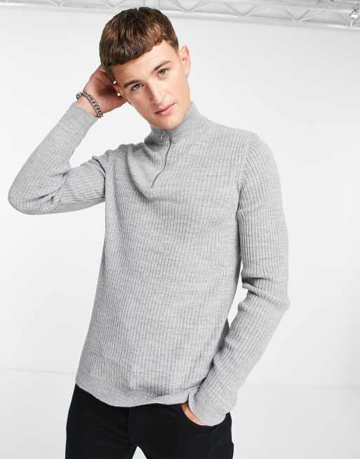 New Look muscle fit knitted jumper in grey ASOS