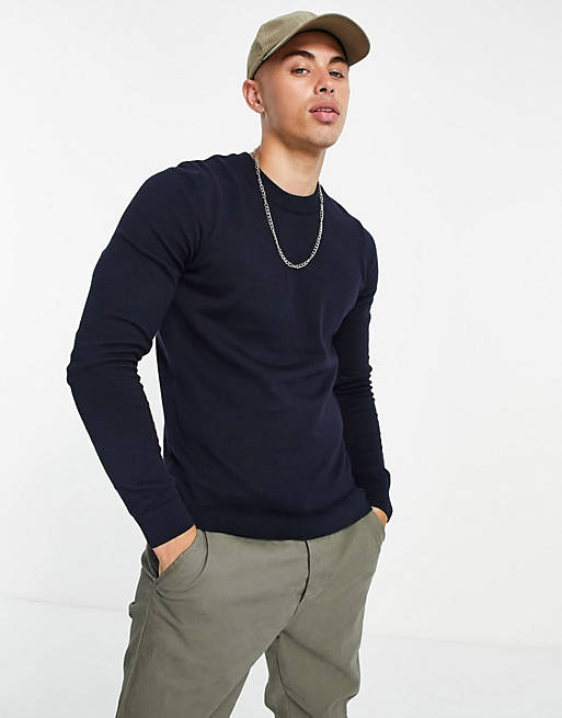 New Look muscle fit knitted jumper in navy